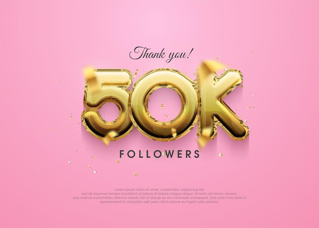 Diseño de 50k seguidores con números dorados de lujo para saludos en publicaciones en redes sociales Fondo de vector premium para diseño de celebración de logros