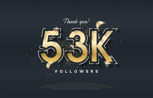 Diseño de 53k seguidores con color dorado brillante.