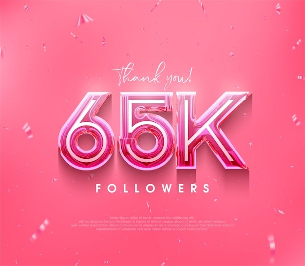 Diseño de 65.000 seguidores para un agradecimiento en un color rosa suave.