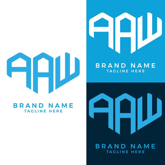 Diseño abstracto del conjunto de logotipos de letras AAW.