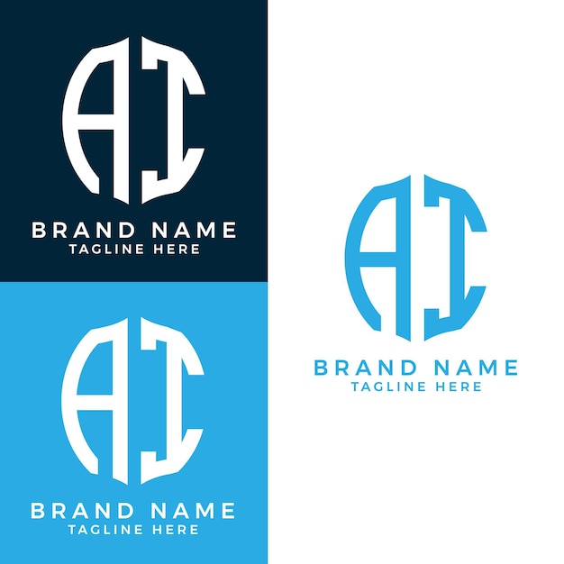 Diseño abstracto del conjunto de logotipos de letras AI.
