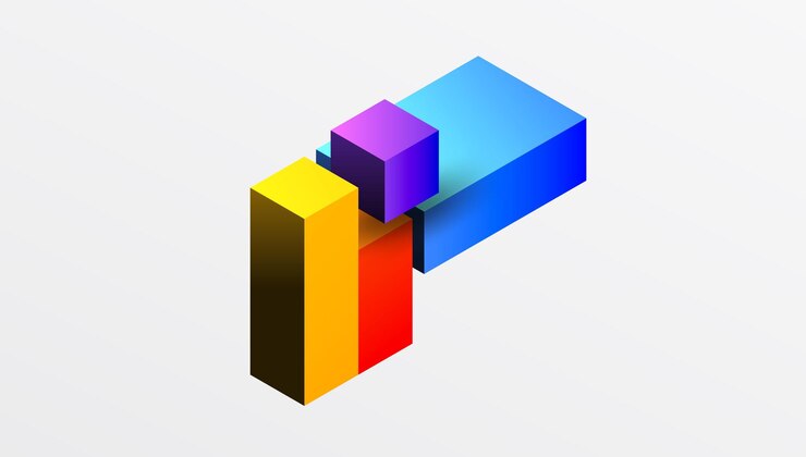Vector diseño abstracto elegante con bloques 3d isométricos en una composición moderna limpia perfecto para temas inspirados en la tecnología con colores vibrantes y precisión geométrica