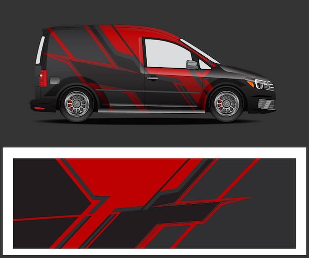 Diseño abstracto de envoltura de furgoneta roja y negra