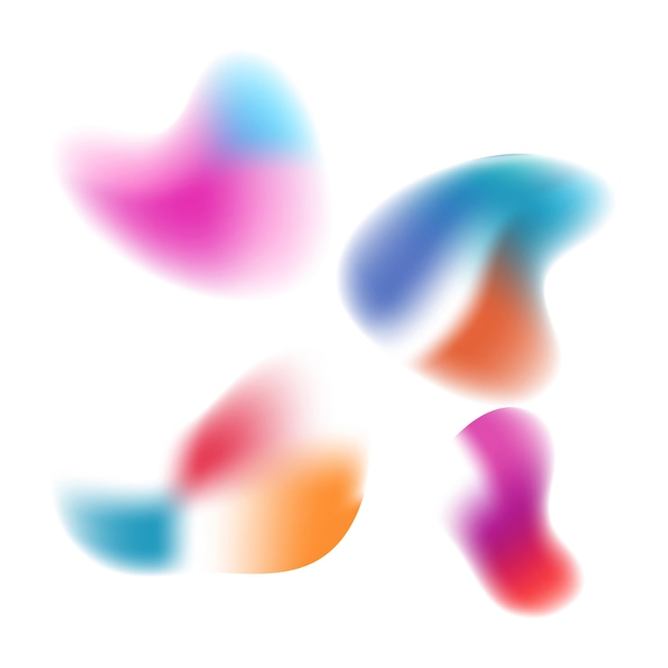 Vector diseño abstracto de formas de gradiente borrosas con colores vibrantes sobre un fondo blanco