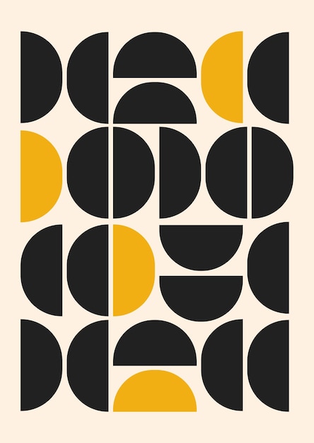 Diseño abstracto geométrico moderno con semicírculos negros y amarillos dispuestos en un patrón de cuadrícula o