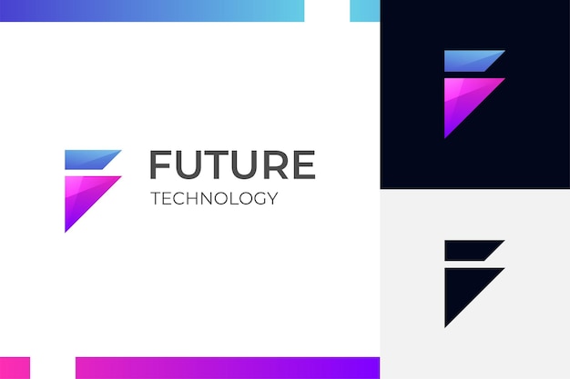 Diseño abstracto del icono del logotipo de la letra f para una futura empresa de tecnología