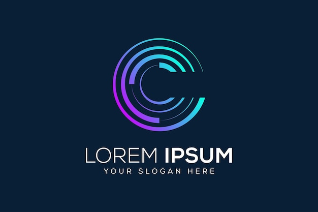 Diseño abstracto de la letra c del logotipo de tecnología colorida