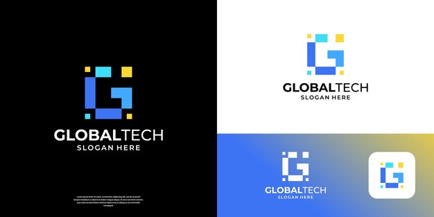 Diseño abstracto de la letra G del logotipo Forma geométrica inicial G con vector de símbolo de datos de píxeles