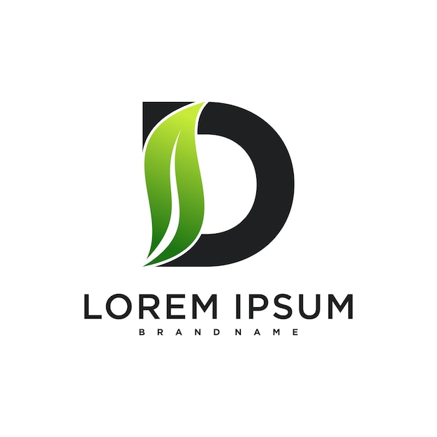 Diseño abstracto de la letra inicial D y el logotipo de la hoja Premium Vector