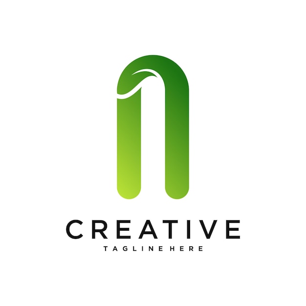 Diseño abstracto de la letra inicial N y el logotipo de la hoja Premium Vector