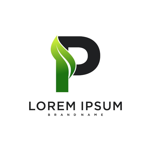 Diseño abstracto de la letra inicial P y el logotipo de la hoja Premium Vector