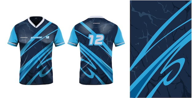 Diseño abstracto de línea de rayas de maqueta de plantilla de camiseta deportiva para juegos de carreras de fútbol azul