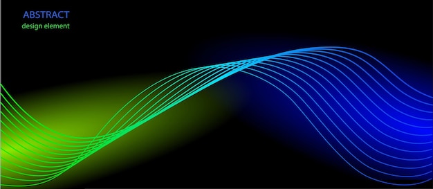 Un diseño abstracto con líneas de onda fluidas en colores verde y azul sobre un fondo negro Esta pieza representa un concepto de movimiento y fluidez Ilustración vectorial