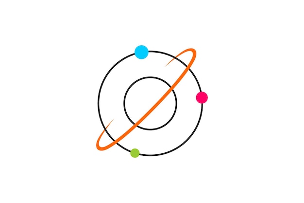 Diseño abstracto del logotipo vectorial del sistema solar con planetas que giran alrededor del sol