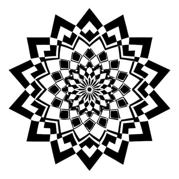 Diseño abstracto de mandala en blanco y negro con patrones geométricos