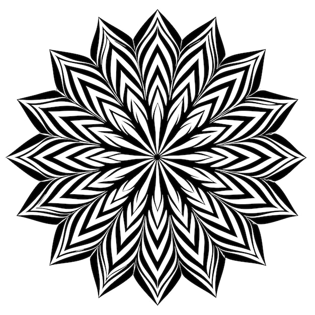 Diseño abstracto de mandala en blanco y negro con un punto central