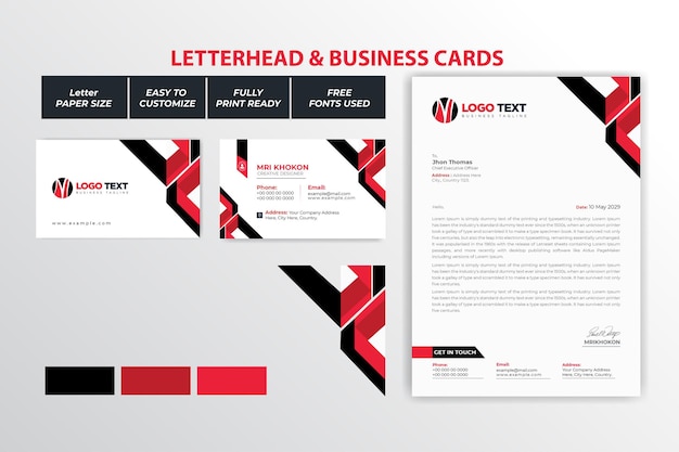 Diseño abstracto de membretes y tarjetas de visita