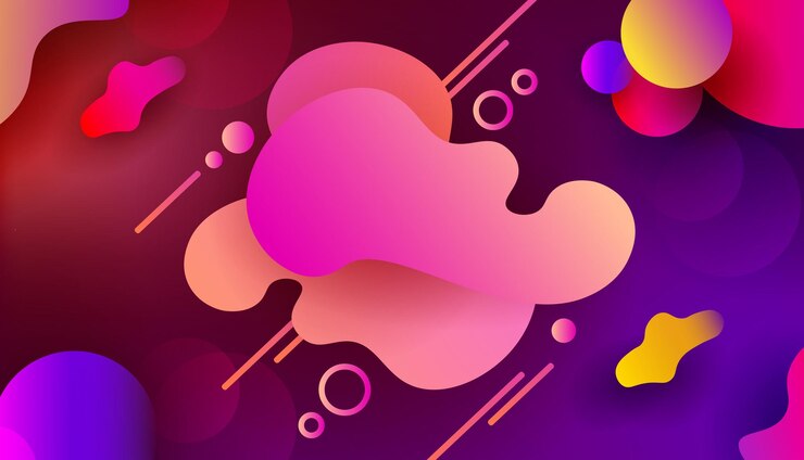 Vector diseño abstracto morado con una variedad de formas geométricas ovaladas de varios tonos.
