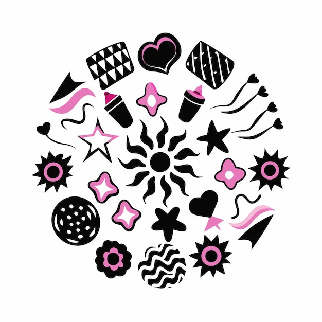 Diseño abstracto en negro y rosa con formas geométricas y flores