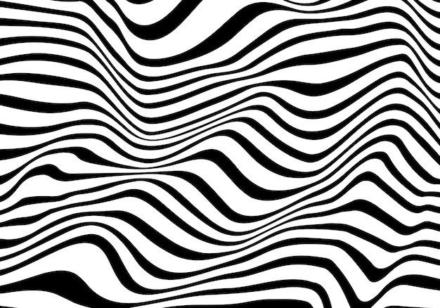 Diseño abstracto óptico de rayas de onda en blanco y negro.