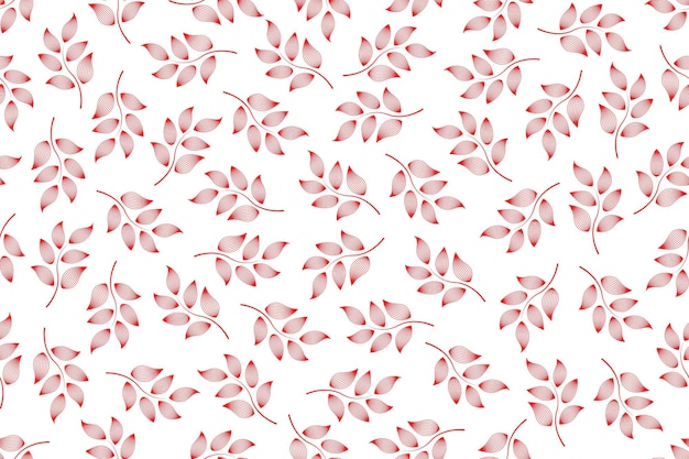 Diseño abstracto de patrones sin costuras de hojas estilizadas en contornos rojos sobre un fondo blanco