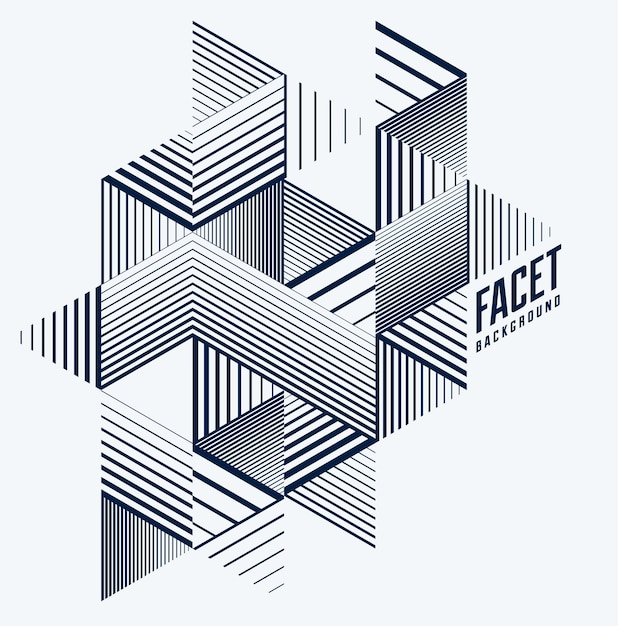 Diseño abstracto poligonal bajo poli vector, fondo de estilo retro artístico para anuncios o impresiones, portada o póster, pancarta o tarjeta. Triángulos 3D lineales y elementos de cubos.