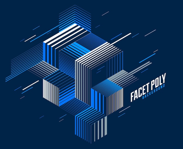 Diseño abstracto poligonal bajo poli vector, fondo de estilo retro artístico para anuncios o impresiones, portada o póster, pancarta o tarjeta. Triángulos 3D lineales y elementos de cubos.