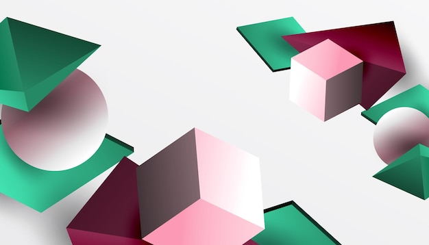 Diseño abstracto que muestra cubos isométricos pirámides cuadrados y esferas en un vibrante diseño 3D Moderno y dinámico perfecto para diseño tecnológico o temas futuristas