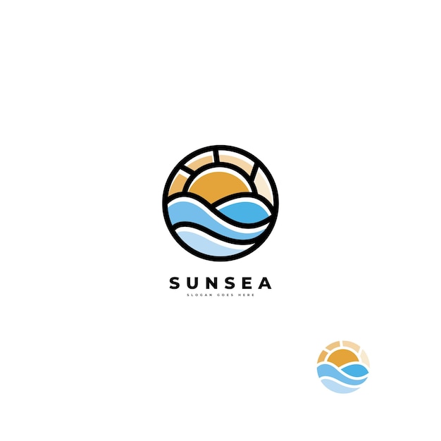 Diseño abstracto de sol y mar icono ilustración vectorial