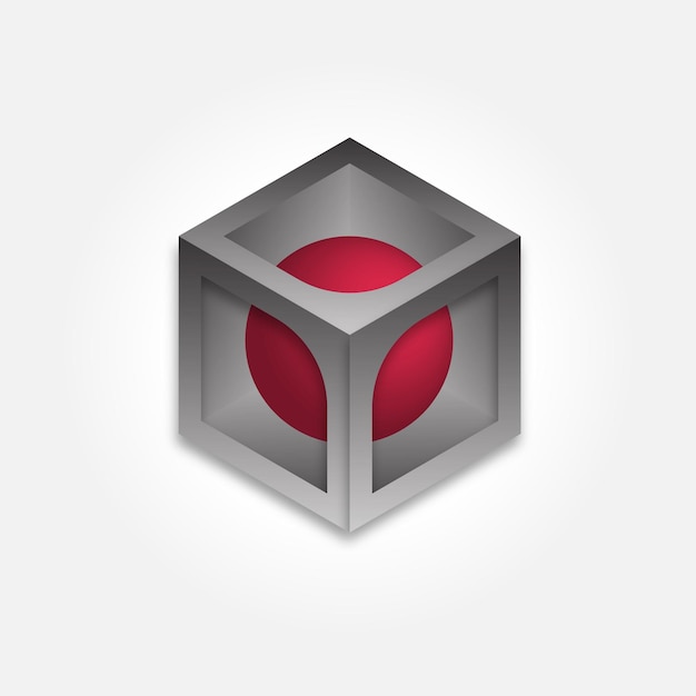Diseño abstracto vectorial de cubo 3D con esfera en el interior