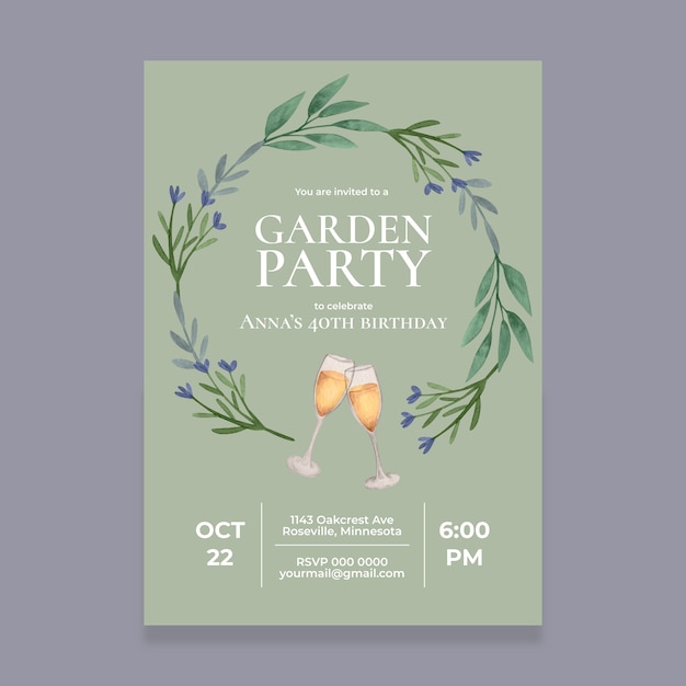 Diseño en acuarela de invitación a fiesta en el jardín