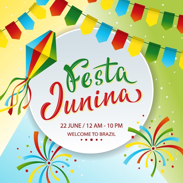 Vector diseño de afiches festa junina fiesta de junio en la tradición brasileña festival de la cosecha plantilla vectorial