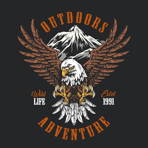 Diseño de águila con tema de aventura al aire libre