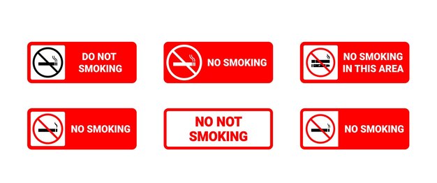 Diseño aislado de señales rojas de prohibición de fumar Política Diseño vectorial de señales de información Advertencia Parar y prohibir elementos gráficos Ilustración Stock editable
