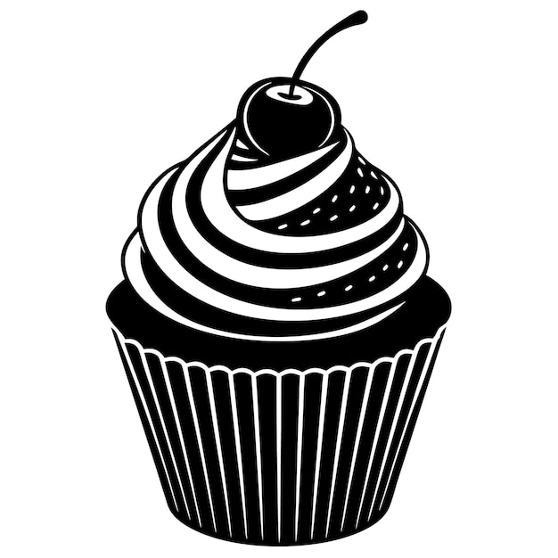 El diseño aislado vectorial del icono del cupcake en un fondo blanco
