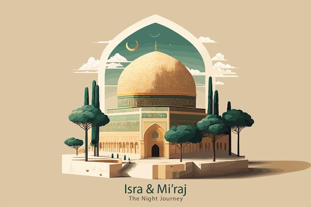 Diseño de Al Isra y Miraj, fondo de ilustración de al Aqsa