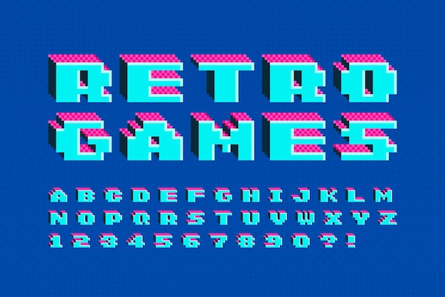 Diseño de alfabeto vectorial de píxeles estilizado como en juegos de 8 bits Alto contraste y retrofuturismo agudo
