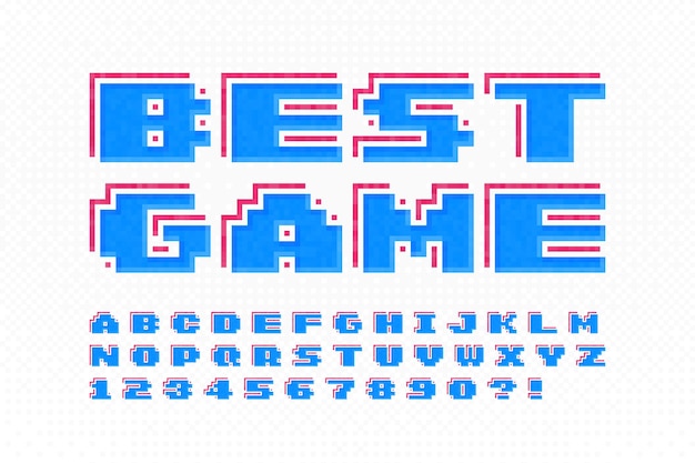 Diseño de alfabeto vectorial de píxeles estilizado como en juegos de 8 bits Alto contraste y retrofuturismo agudo