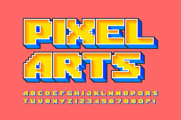 Diseño de alfabeto vectorial de píxeles estilizado como en juegos de 8 bits Alto contraste y retrofuturismo agudo