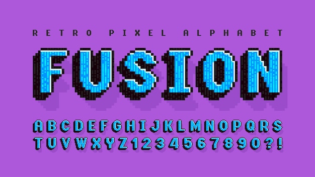 Diseño de alfabeto vectorial de píxeles estilizado como en juegos de 8 bits