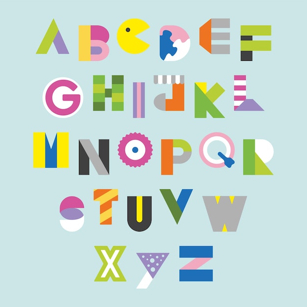 Vector diseño de alfabetos geométricos y modernos para decoración.