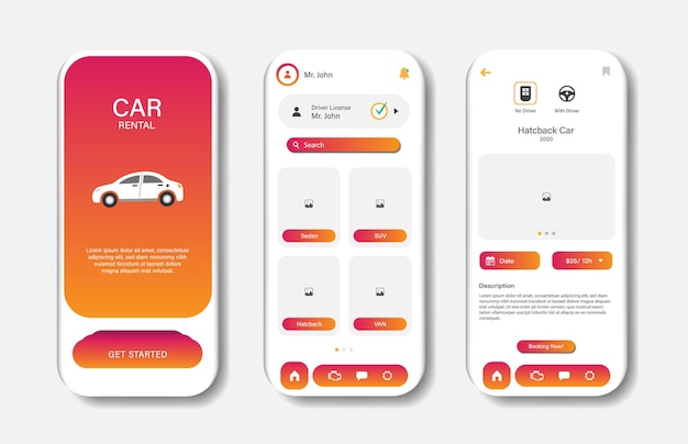 Diseño de alquiler de automóviles en línea para aplicación móvil