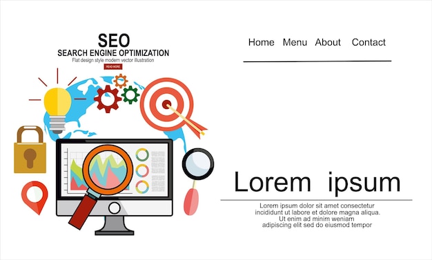 Diseño de analítica web de ilustración plana, optimización seo.