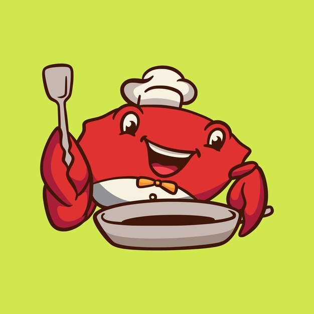 Diseño animal de dibujos animados chef cangrejo mascota linda