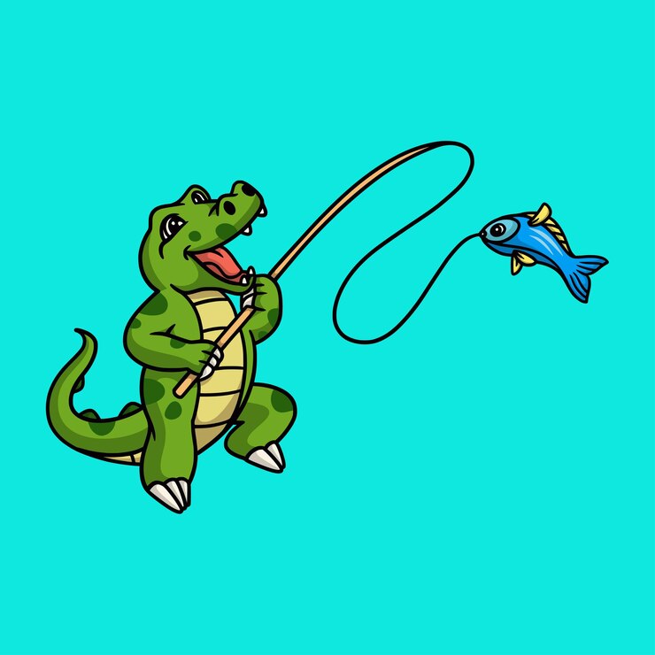 Vector diseño animal de dibujos animados cocodrilo pesca linda mascota