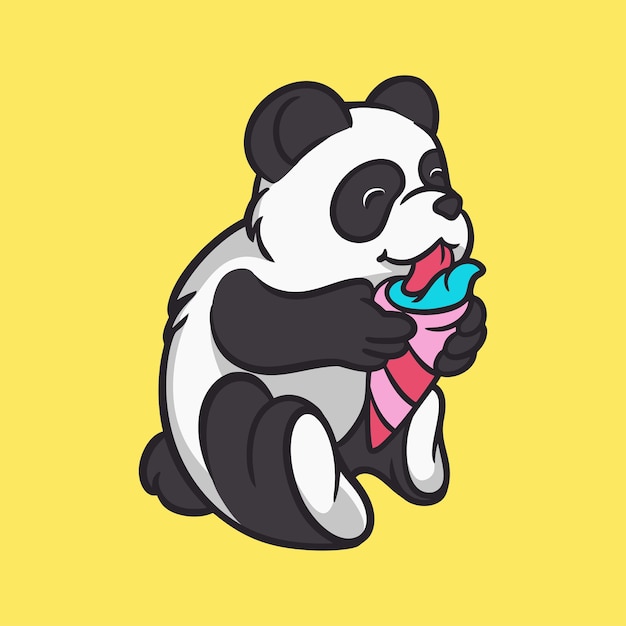 Diseño animal de dibujos animados panda comer helado lindo logotipo de mascota