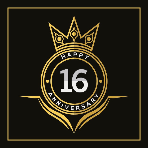 Vector diseño de aniversario de 16 años con plantilla de corona. vector e ilustración. logotipo de aniversario.