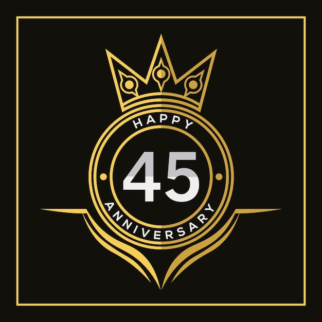 Diseño de aniversario de 45 años con plantilla de corona. Vector e ilustración. Logotipo de aniversario.