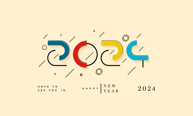 diseño de año nuevo 2024 con números coloridos y geometría Diseño de vector premium para cartel de banner