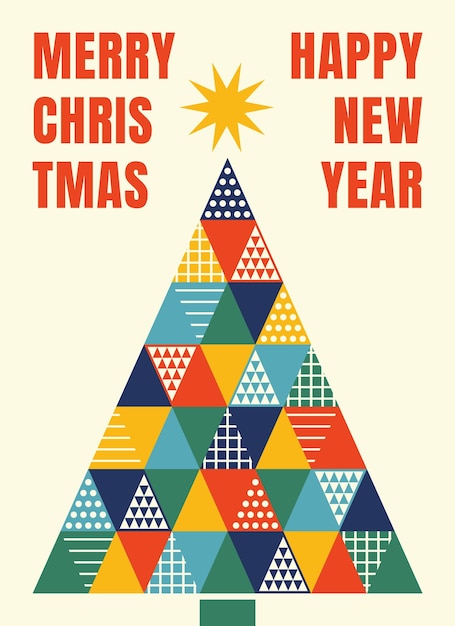 Diseño de Año Nuevo con un árbol de Navidad hecho de triángulos